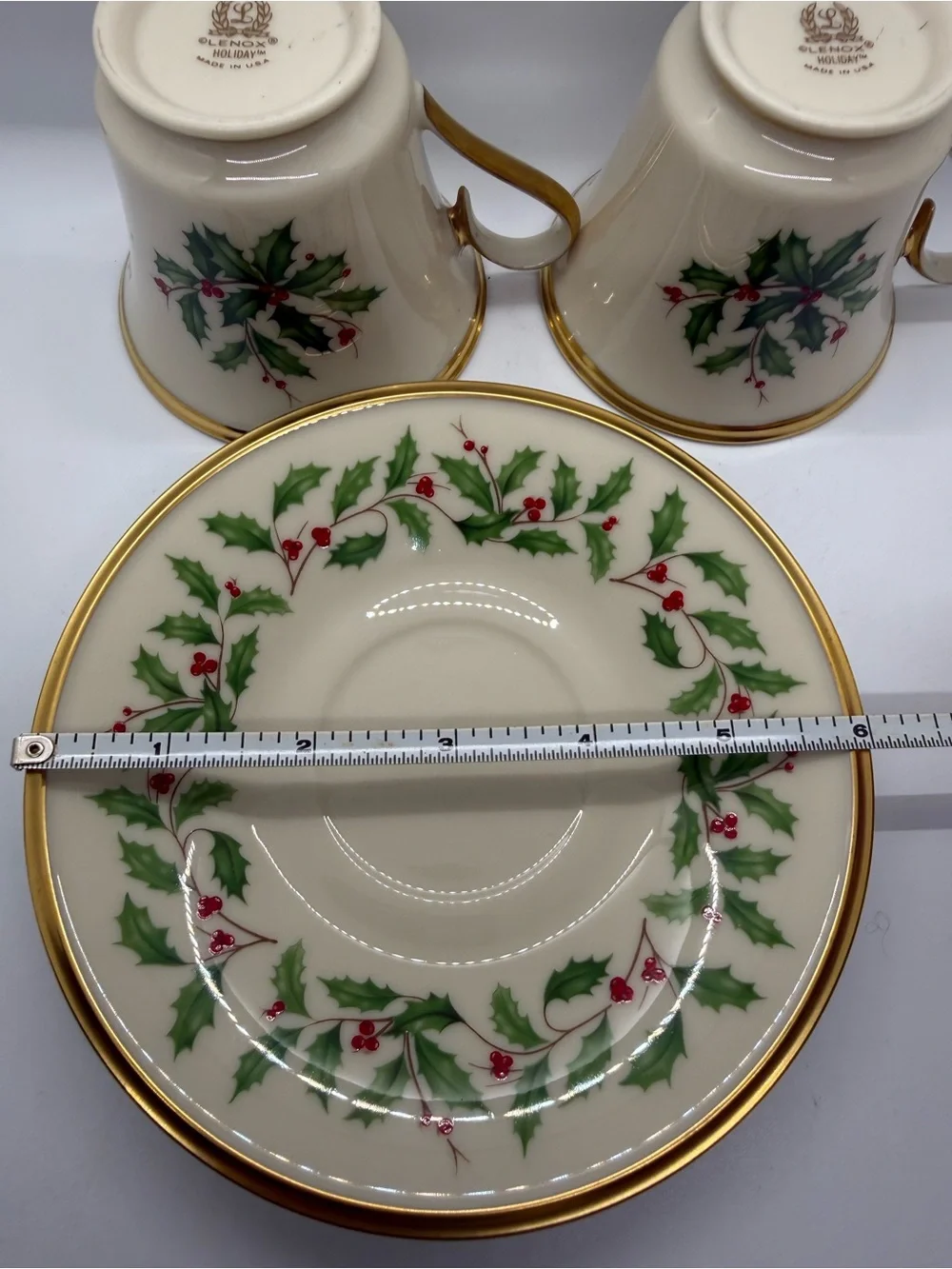 Lenox Holiday Dimension - Two Sets of Teacups and Saucers